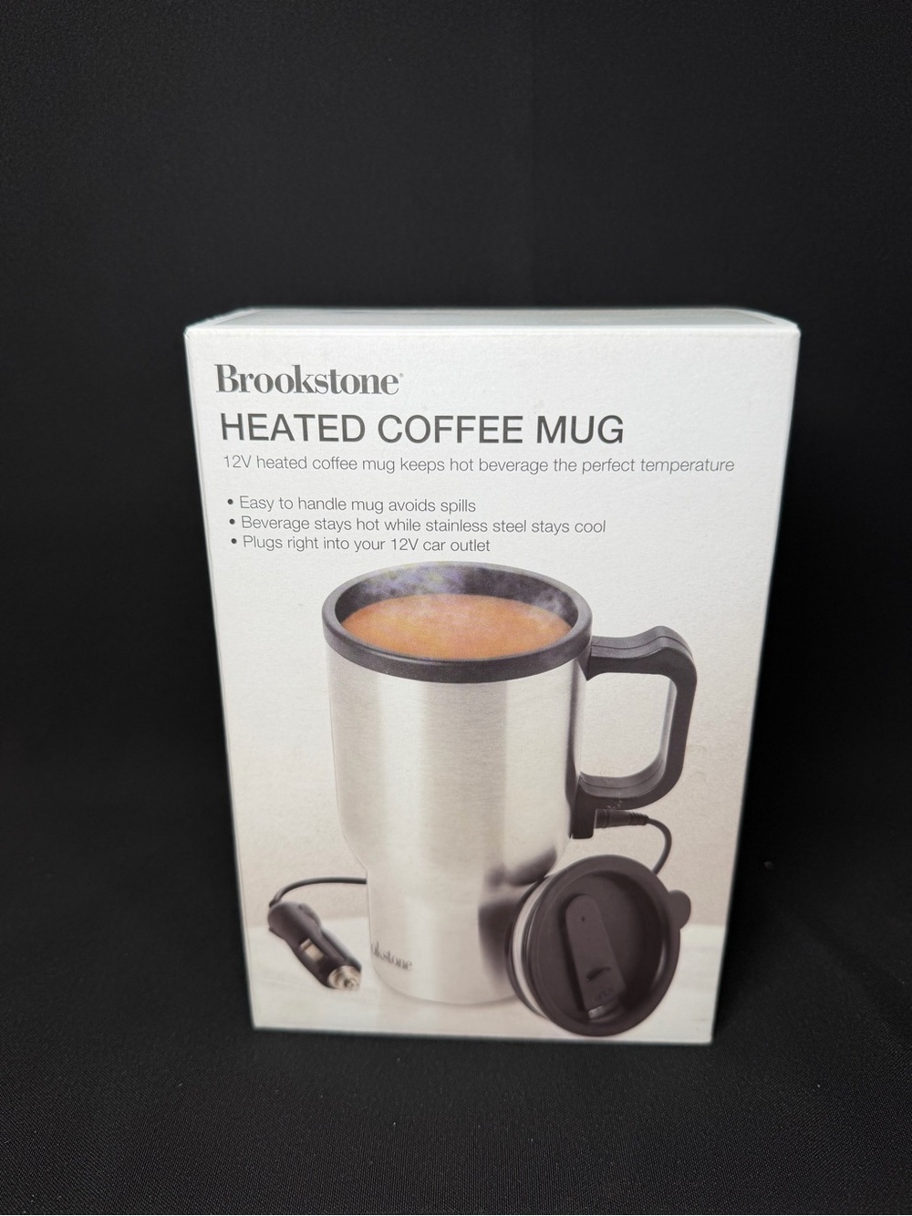Brookstone Stainless Steel Heated Travel Mug with Black Handle